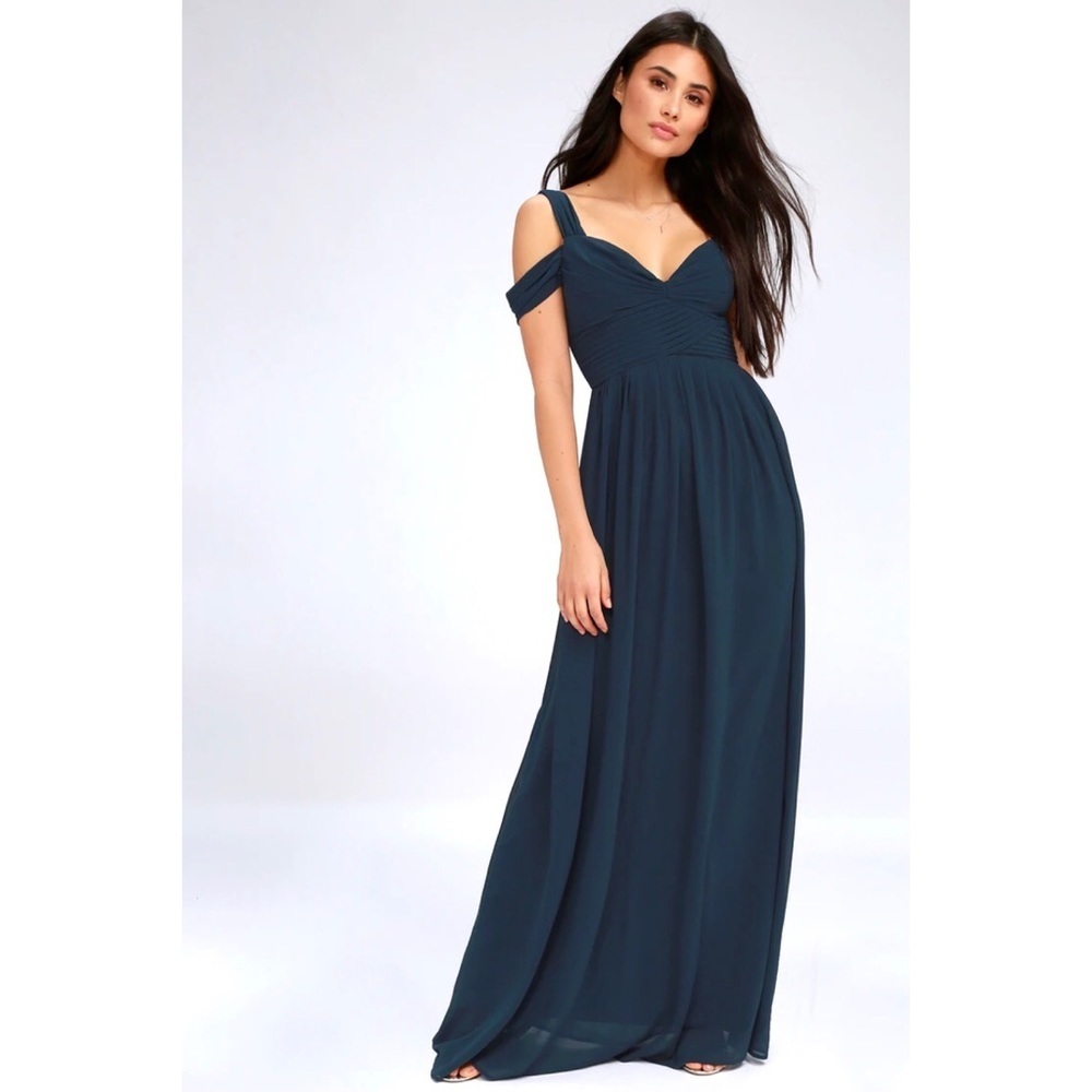 Lulu’s Elegant Navy Blue Wedding/Prom Maxi Dress - Picture 3 of 11